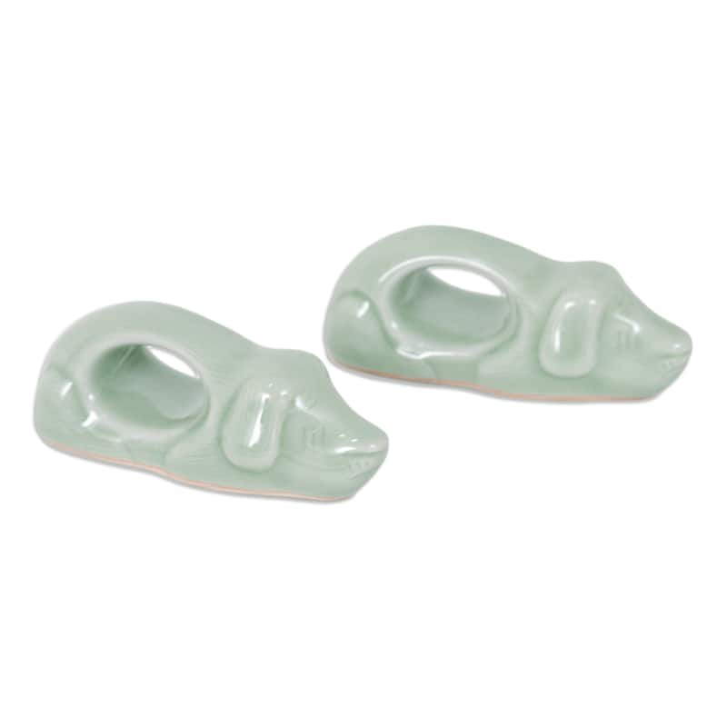 Novica Handmade Perennial Grandeur Celadon Ceramic Napkin Rings (Pair)