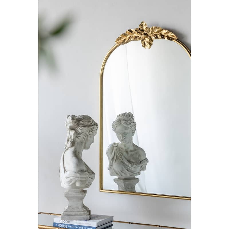 Arched Wall Decor Mirror with Metal Frame - Gold
