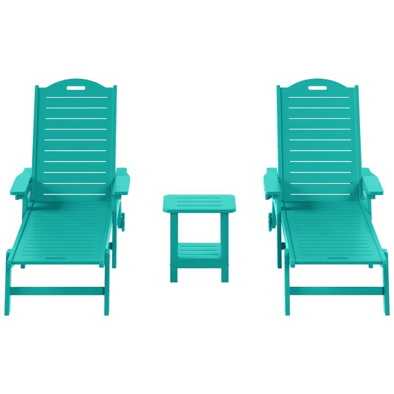 Brighton Outdoor 3-Piece Poly Reclining Chaise Set with Wheels & Cup Holder - Turquoise