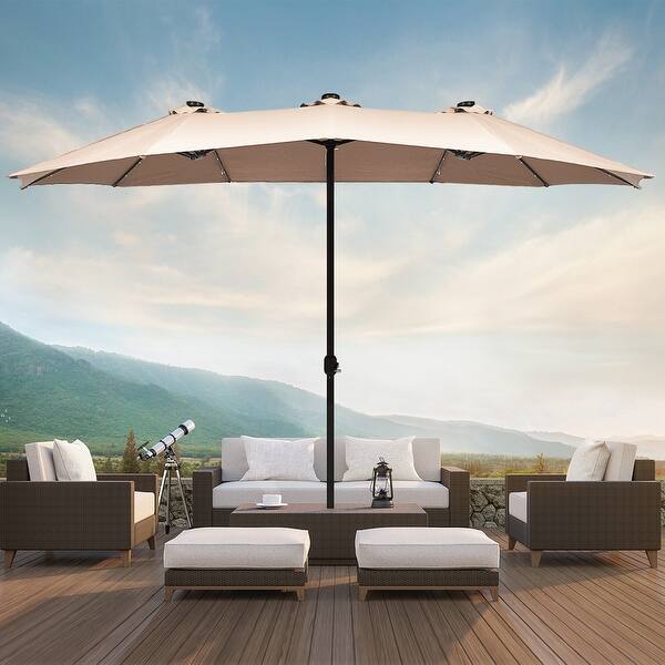 Costway 15Ft Patio Double-Sided Solar LED Market Umbrella Crank - On Sale -  Bed Bath u0026 Beyond - 30638323