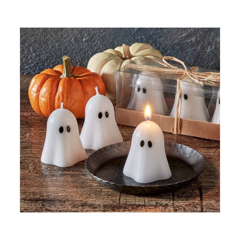 Ghost Mini Tealight Candles - Halloween White Paraffin Wax Candles, 2" x 2" - 0.45 Hour Burn Time, Novelty Decor