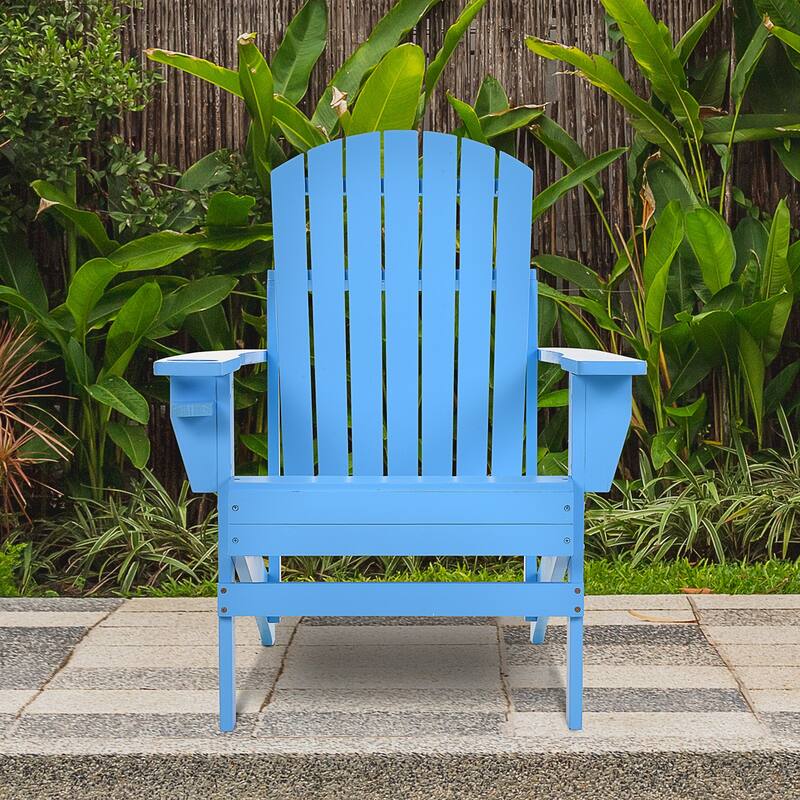 Outdoor Patio Rustic Wooden Adirondack Chair with Cup Holder, Weather Resistant
