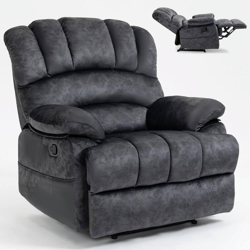 Large Manual Recliner Chair in Fabric for Living Room - Grey