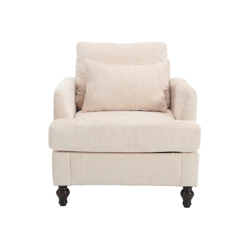 Beige 29.53" Chenille Upholstered Arm Chair with Pillows