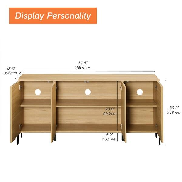 WAMPAT Wooden Reeded Baby Dresser For Bedroom, 61" 4-Door Cabinet For Kids, Mid Century Modern Closet Storage Organizer