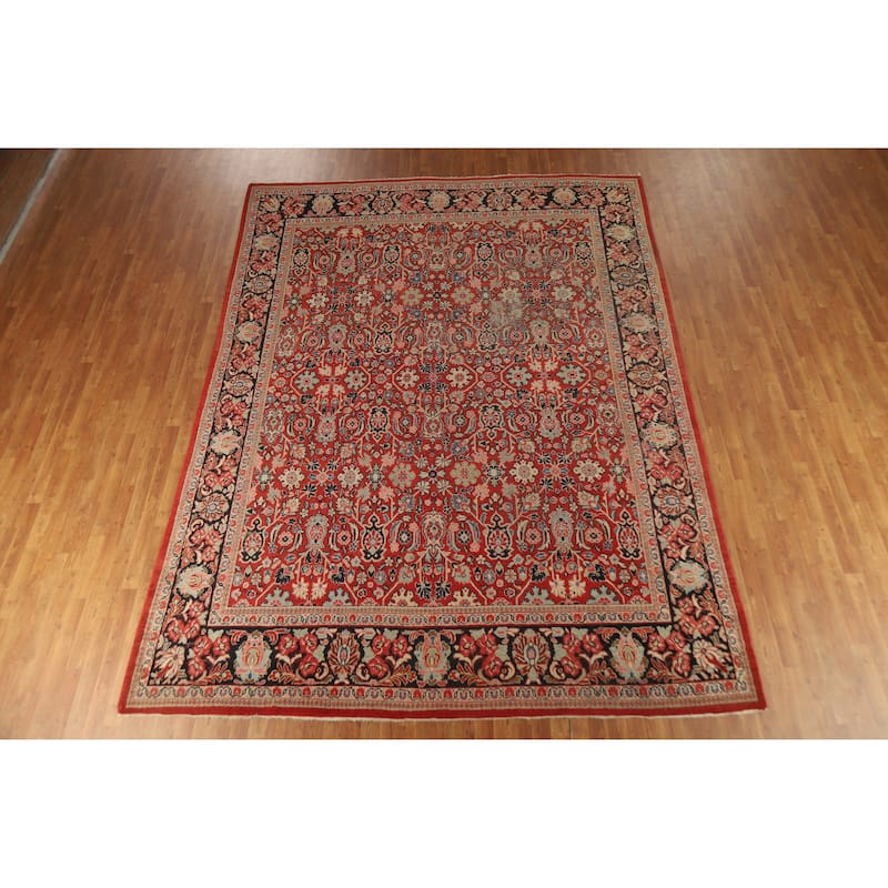 Hand Knotted Oriental 100% Wool Carpet Traditional All-Over Red Mahal Area Rug - 12' 8'' X 9' 6''