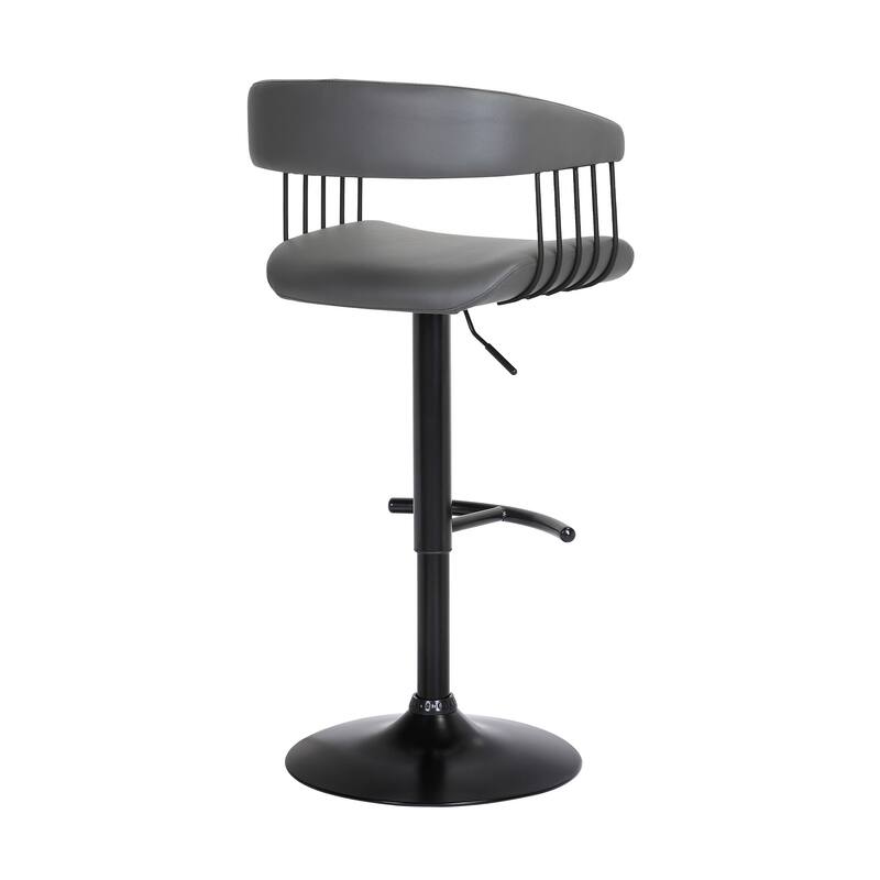 HomeRoots Gray and Black Faux Leather with Metal Swivel Adjustable Height Bar Chair