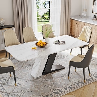 Modern and Luxury White Dining Table, with Rectangular Sintered Stone ...