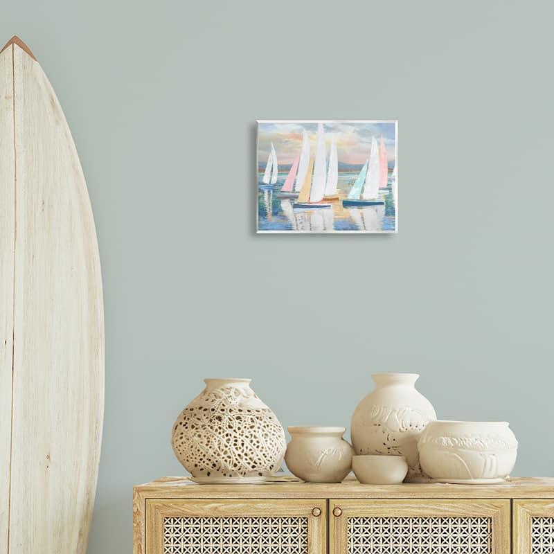 Stupell Abstract & Pastel Sailboat Fleet Wall Plaque Art Design By Amber Sterling