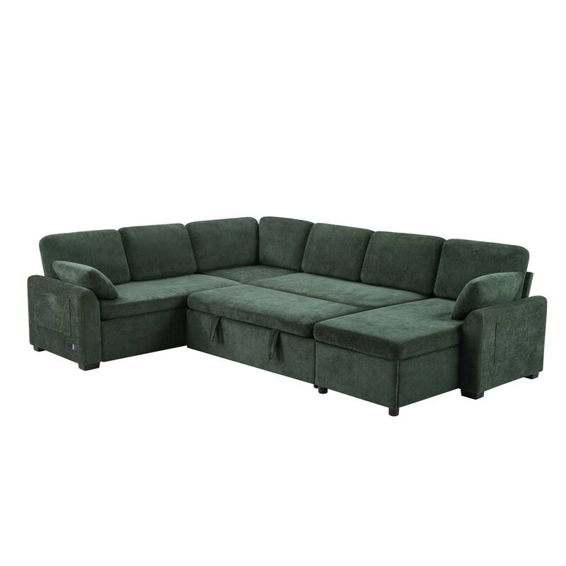 111.2" U-shaped Sofa with Reversible Chaise and Convertible Sofa Bed