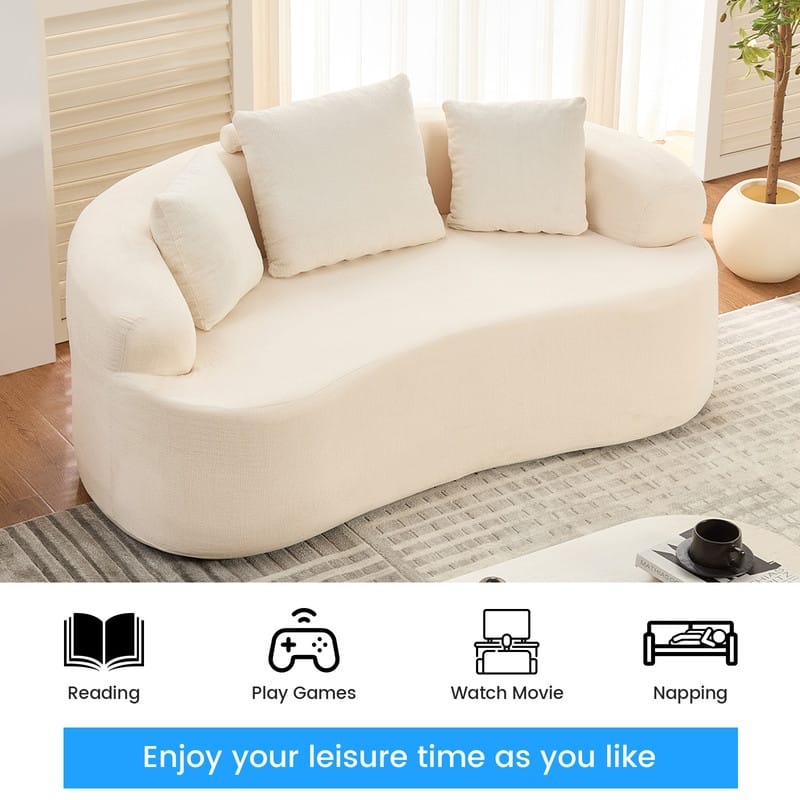 Mixoy Compact Loveseat Sofa with Chenille Upholstery,No Assembly Curved Couch for Small Spaces,Apartment