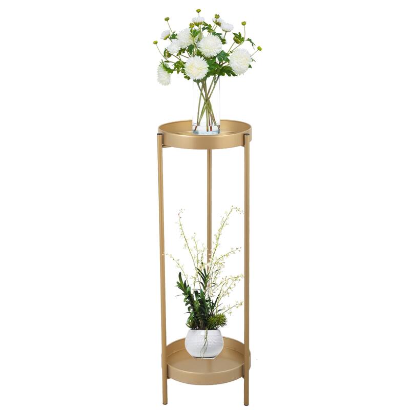 Metal 2-Tier Plant Stand Potted Plant Holder Shelf - Golden