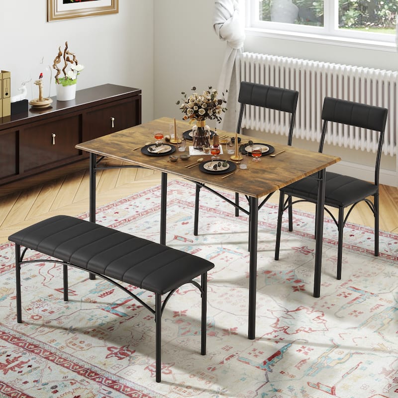Space-Saving Dining Table Set for 4-6 People with Storage Shelf and Bench, Ideal for Living Room and Dining Room - Brown