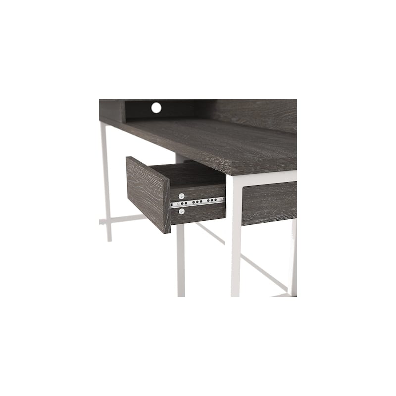 Dorrinson Casual L-Desk with Storage, Antique White/Brown