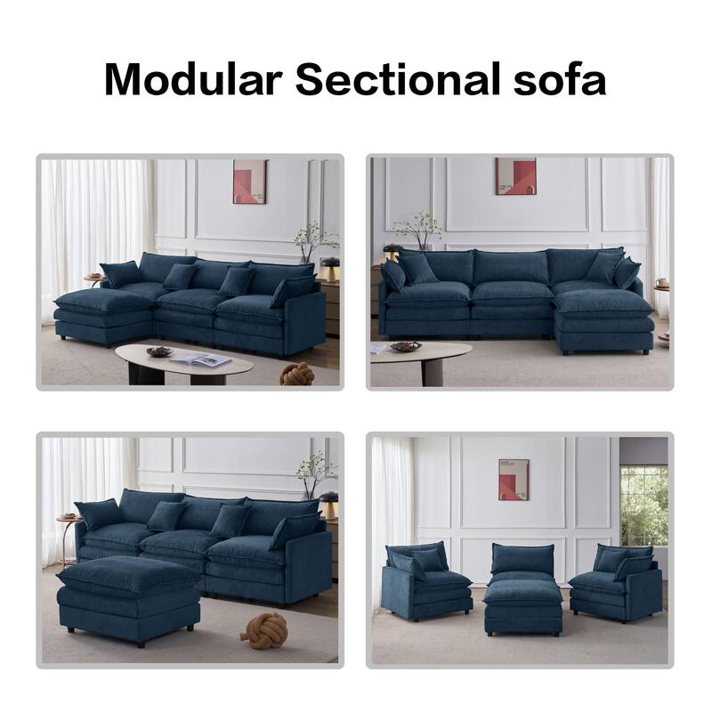 105" L-Shaped Modular Sectional Sofa with Ottoman, Soft Chenille Upholstery, 3-Seater Couch