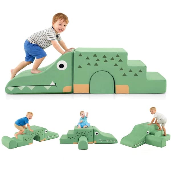 slide 2 of 20, Costway 3 PCS Soft Velvet Toddler Climbing Toys Crocodile-Themed Foam - See Details Green