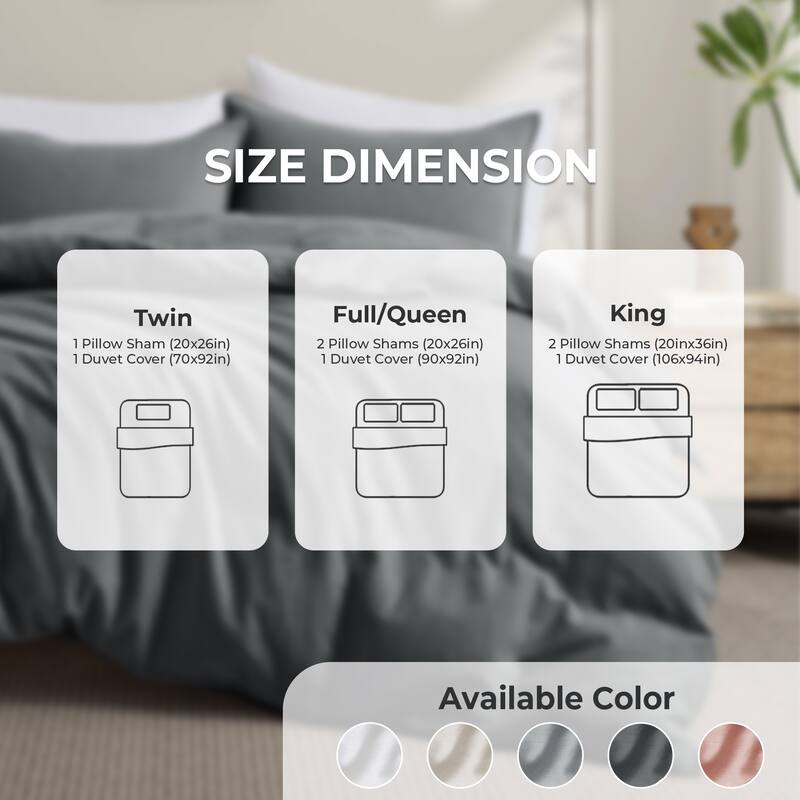 Flax Linen Cotton Blend Duvet Cover Set, Durable, Breathable and Moisture-Wicking, 3 Piece Bedding Set