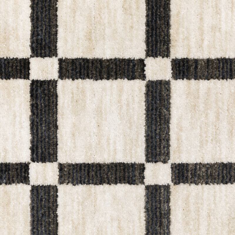 Hansel Geometric Grid Beige/ Black Area Rug