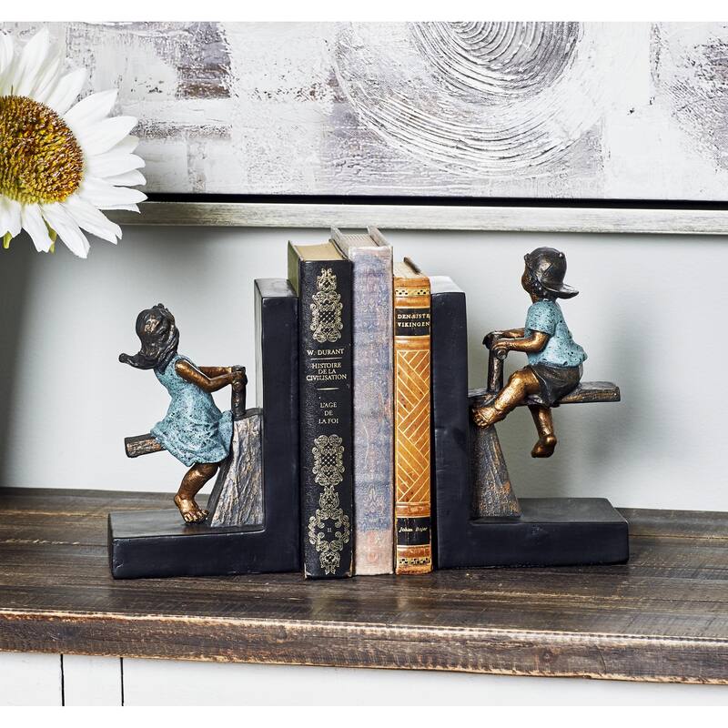 Polystone People Decorative Bookends with Swing Set - Set of 2 Brown - Roche River Decor