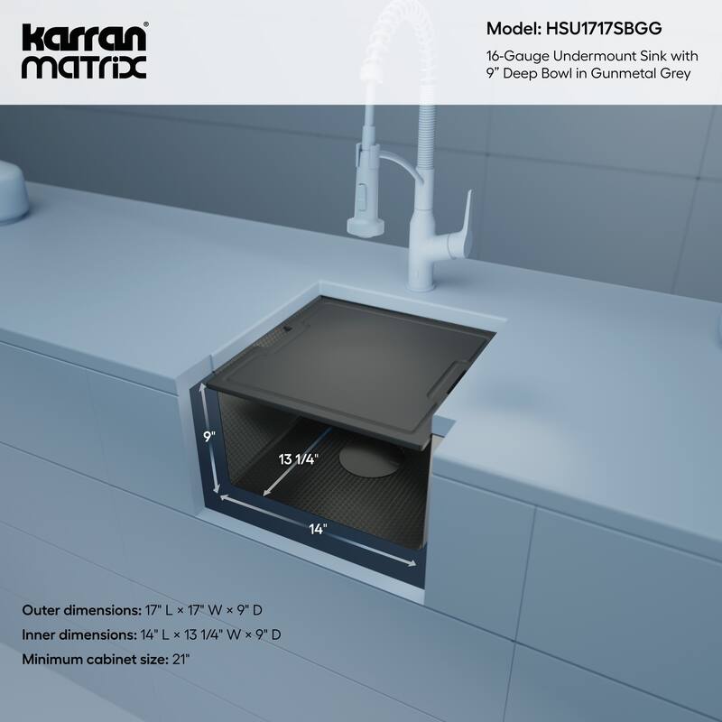 Karran USA HSU1717SB Matrix 17" Undermount Single Basin Stainless
