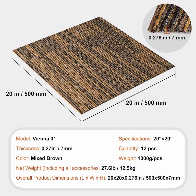 Carpet Tiles Reusable, 20"x 20" Carpet Squares With Padding Attached, Soft Padded Carpet Tiles, Easy Install DIY for Bedroom