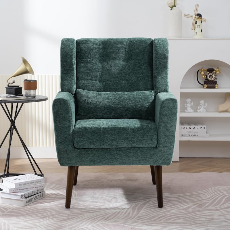 Modern Accent Chair Upholstered Foam Filled Living Room Chairs Comfy Reading Chair - Blackish Green