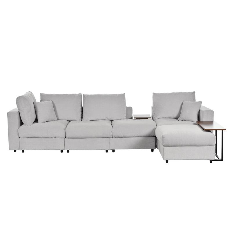 Light Grey Lshape Sectional Sofa w/ 2 End Tables & Ottoman Chaise