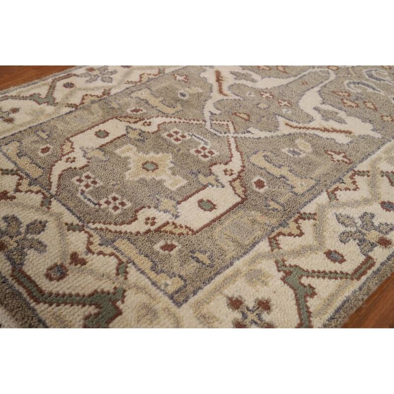 Hand Knotted Oriental 100% Wool Carpet Transitional All-Over Greys & Charcoal Oushak Runner Rug - 11' 9'' X 2' 8''