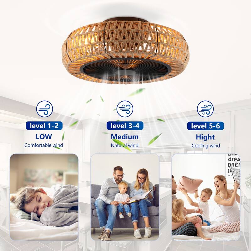 20Inch Ceiling Fans with Remote Control,6 Speed Reversible Flush Mount Low Profile Rustic - N/A
