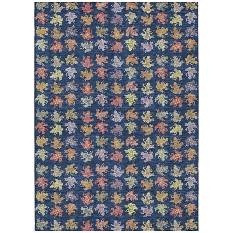 Machine Washable Indoor/ Outdoor Modern Frogs Chantille Rug