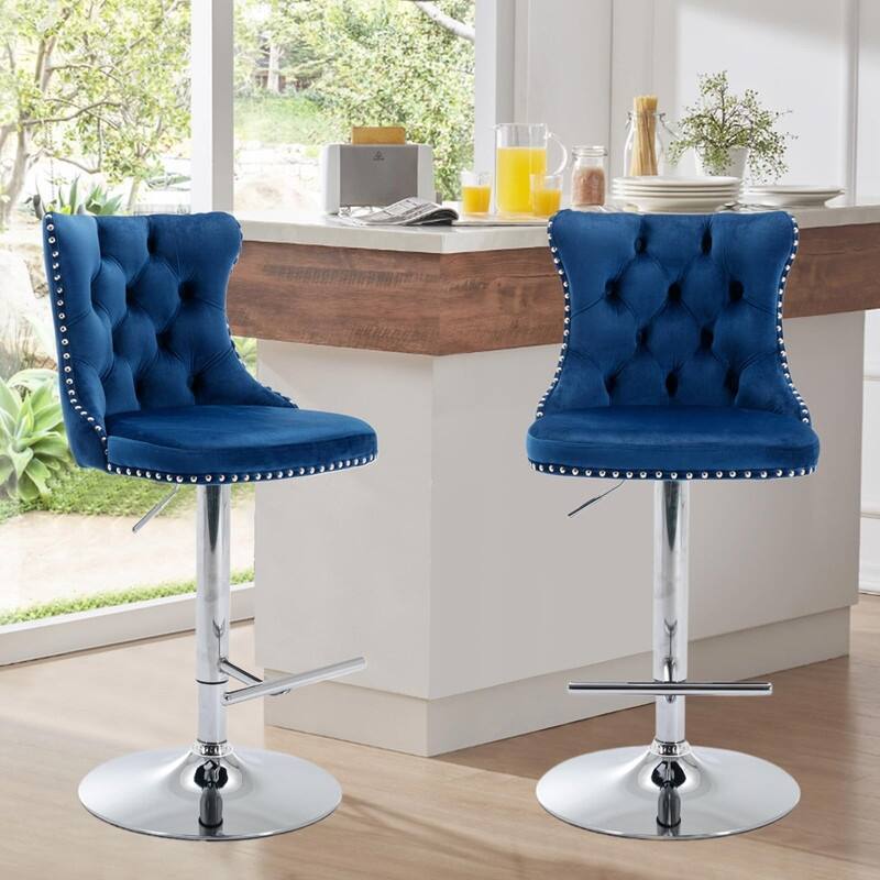Velvet Upholstered Nailheads Tufted Swivel Bar Stools (Set of 6)
