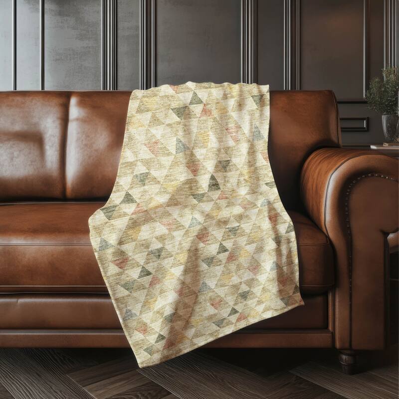 Premium Machine Washable Modern Diamonds Sherpa Throw Blanket - Beige - 4'2" x 5'10"