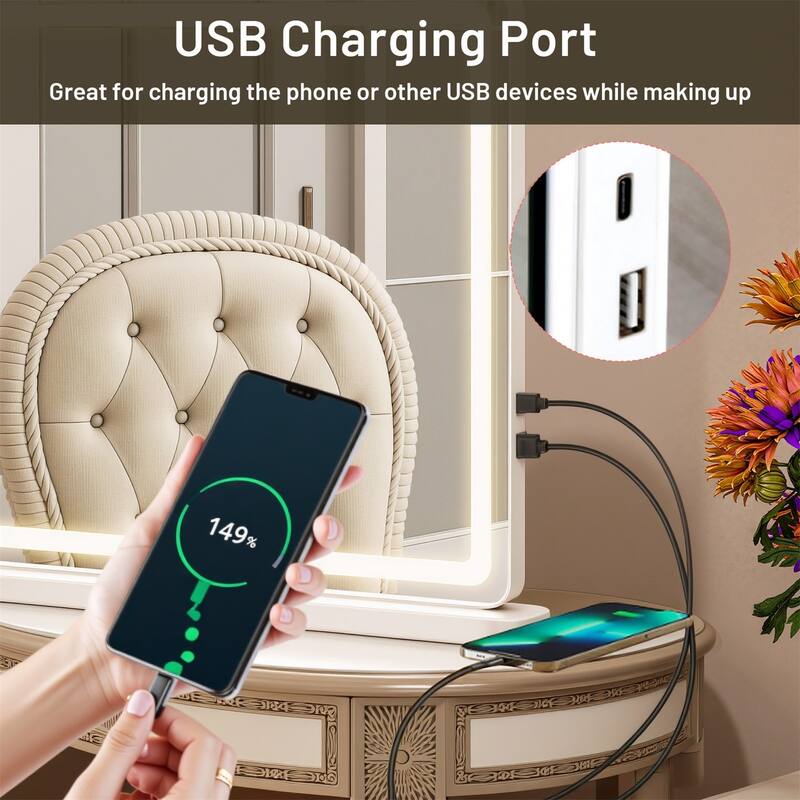 Vanity Mirror with Lights, Led Makeup Mirror, Lighted Makeup Mirror with Dimmable Lights, Smart Touch ,USB Charging Port