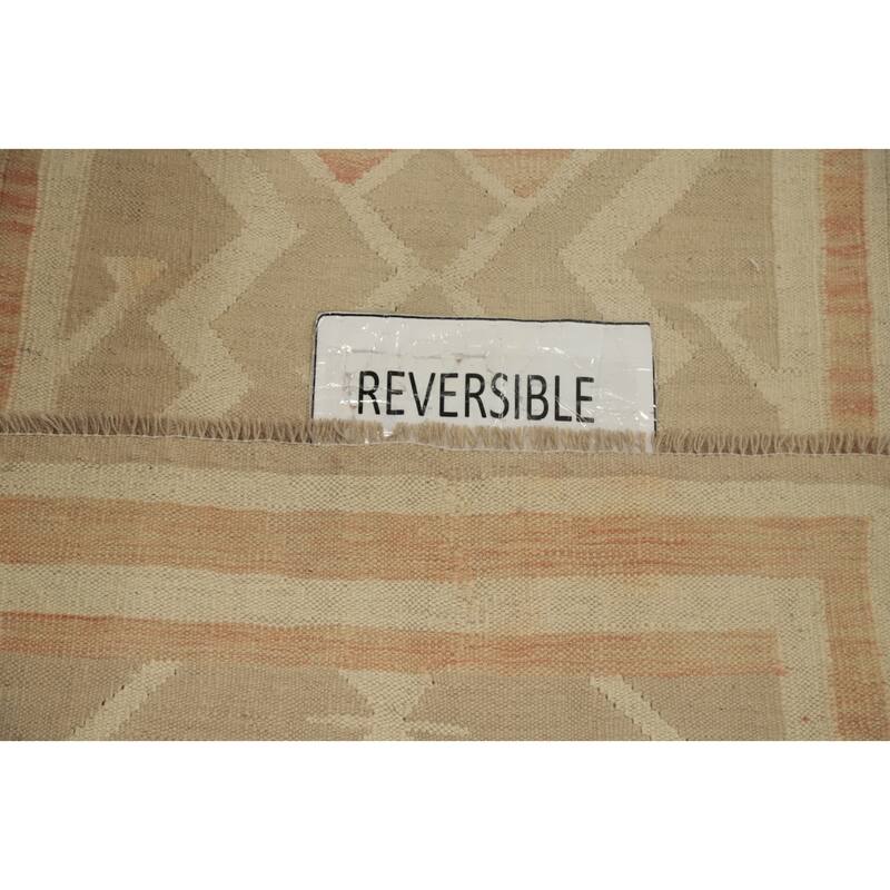 Hand Woven Oriental 100% Wool Carpet Southwestern Tribal Beige & Ivories Kilim Runner Rug - 9' 11'' X 2' 6''