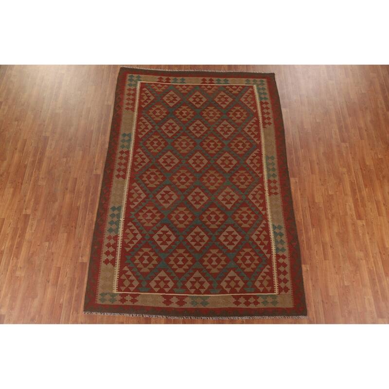 Hand Woven Oriental 100% Wool Carpet Southwestern Geometric Multi-Colored Kilim Area Rug - 10' 0'' X 6' 10''