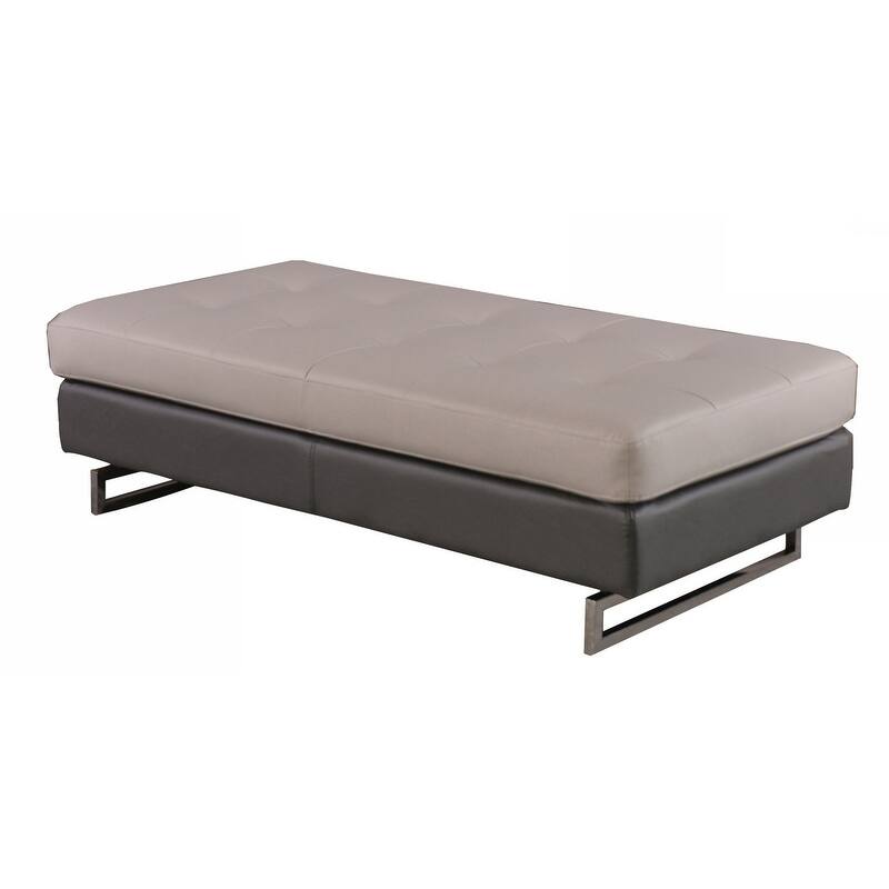 HomeRoots 63" Taupe Brown and Silver Faux Leather Tufted Ottoman