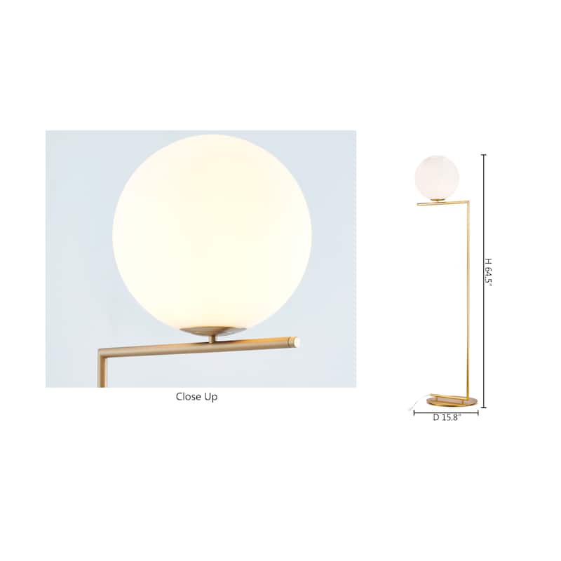 1 Light Brass Iron Frame Floor Lamp with White Glass Shade