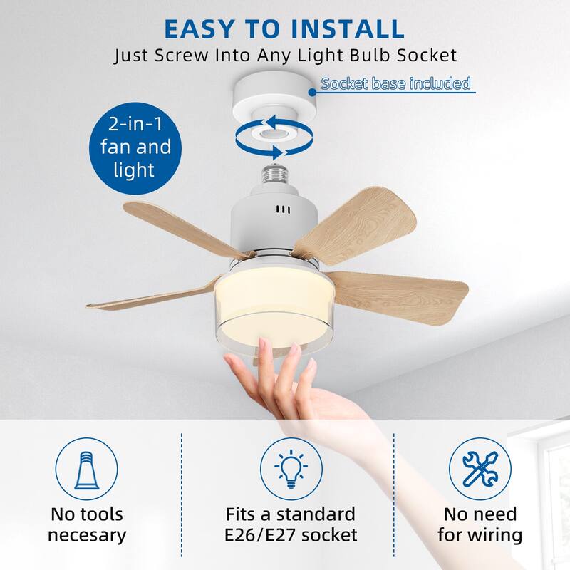17.7 in. Indoor Socket Ceiling Fan Light with Remote, LED Light, 4 Fan Speeds, Dimmable, 3 Color Temperatures
