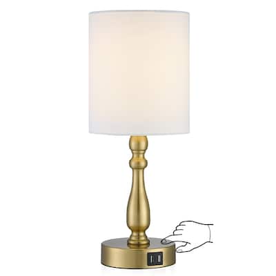 3-Way Dimmable Touch Control Small Table Lamp with 2 USB Port, Brushed Steel