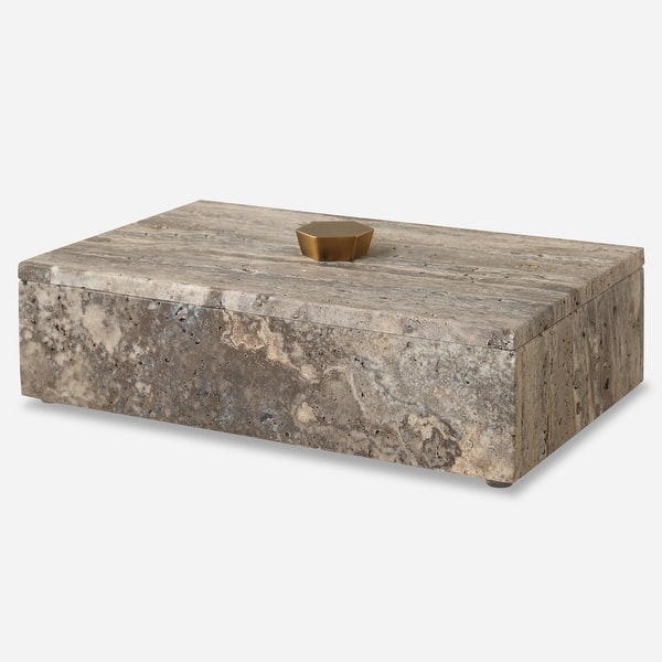 slide 2 of 7, Uttermost Griseus Travertine Stone Box - 2.75'' H X 9.5'' W X 6'' D