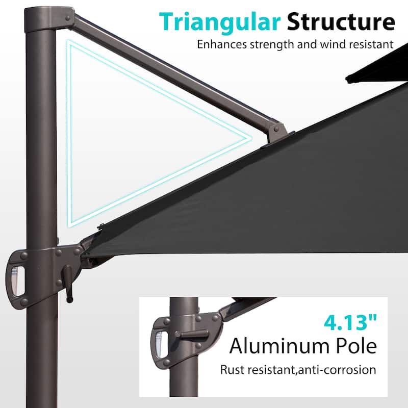 10 X 13 Ft Patio Aluminum Double Top Cantilever Umbrella with Wheel Base