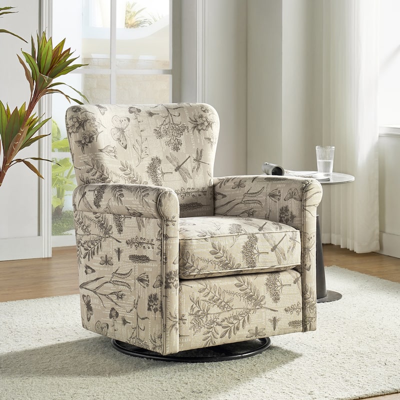 Georg Comfortable Floral Fabric Swivel Rocker Chair with Rolled Armrest by HULALA HOME