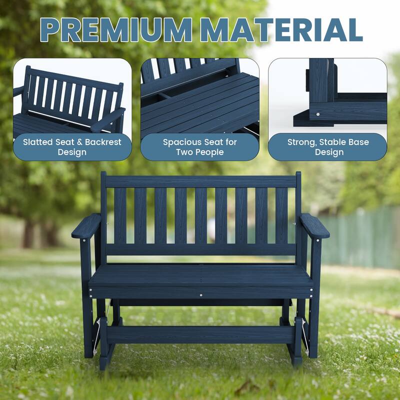Outdoor Patio HDPE Glider Bench, Garden Rocking Bench