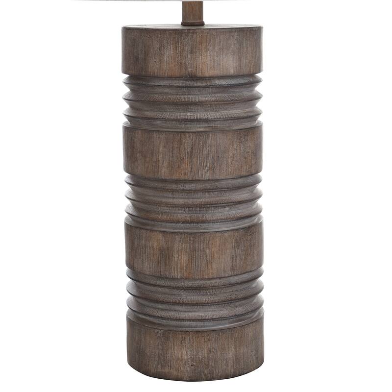 Tipton Farmhouse Roanoke Ribbed Column Molded Table Lamp - Faux Wood Finish - Heathered Oatmeal Fabric Shade