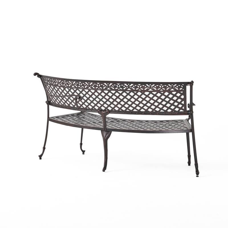 Curved Outdoor Bench with Diamond Pattern Backrest, Aluminum Entryway Bench Decorative Bench for Outdoor