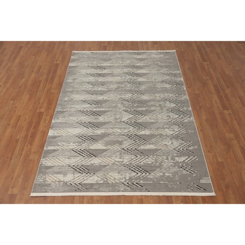 Machine Made Oriental Polyester Carpet Modern Geometric Greys & Charcoal Modern Area Rug - 7' 5'' X 5' 2''