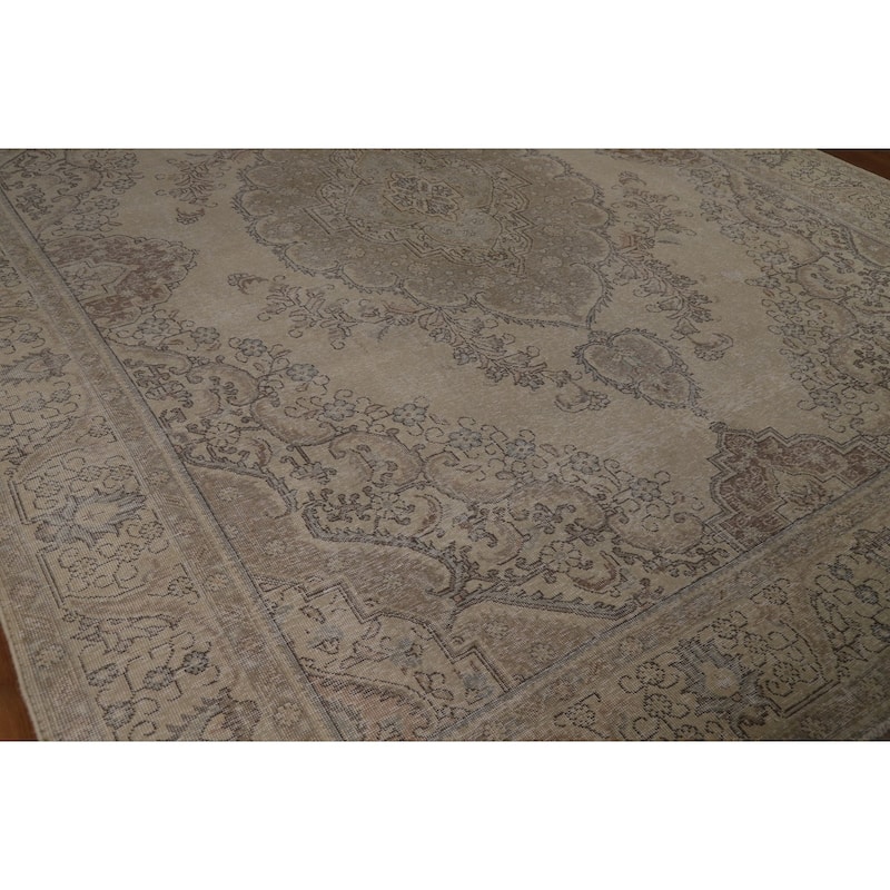 Tabriz Persian Vintage Rug Handmade Oriental Beige Wool Carpet - 9'6" x 12'10"