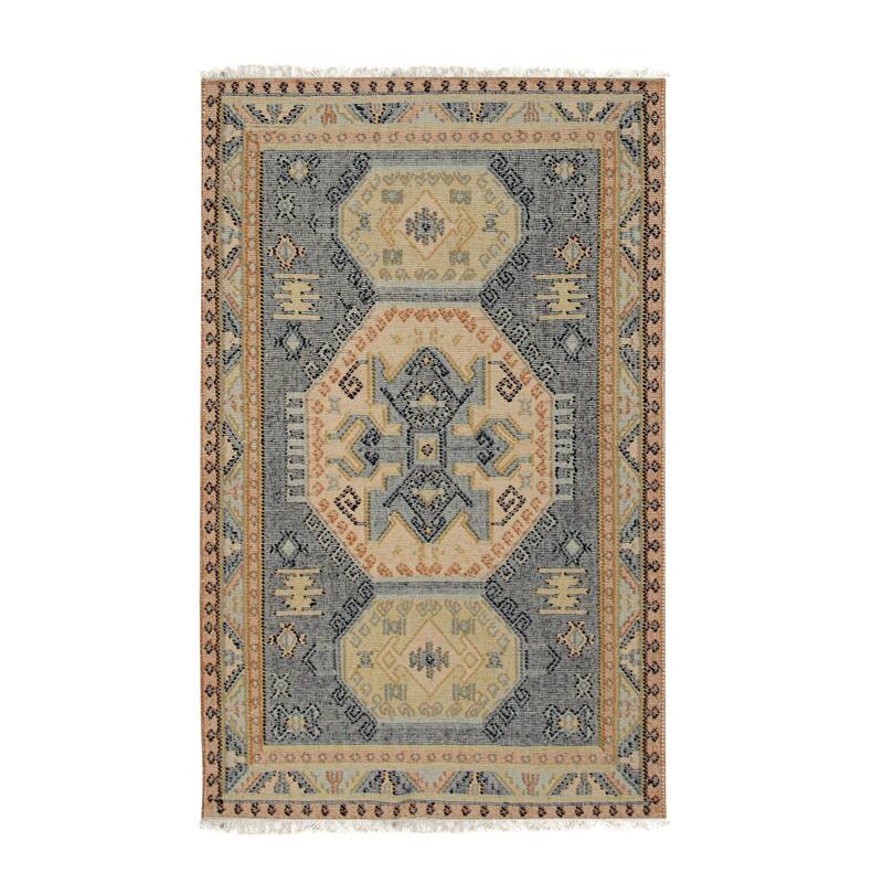 Blue Handwoven Wool Contemporary High Low Kilim Rug, 5' x 8', soft cozy floor rug - L