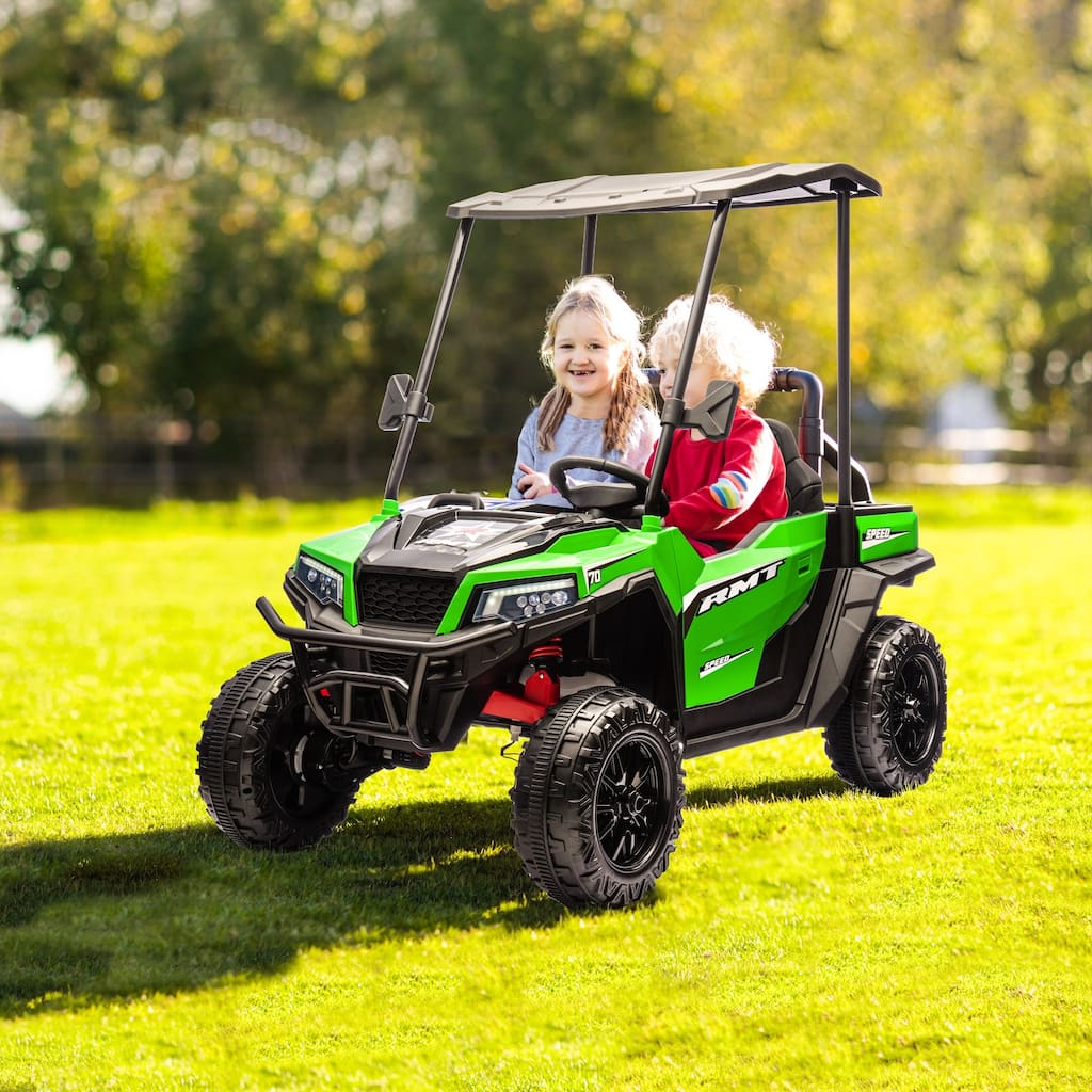 24V Ride-On Car, 4WD UTV for Kids, Remote-Controlled Dump Truck, Removable Roof, 2-Seater, 3 Speeds, Bluetooth, Music Features
