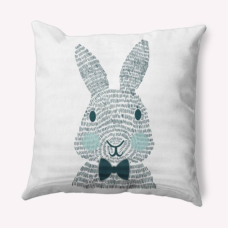 Monochrome Bunny Easter Decorative Throw Pillow - 20" x 20" - Ocean Abyss Green